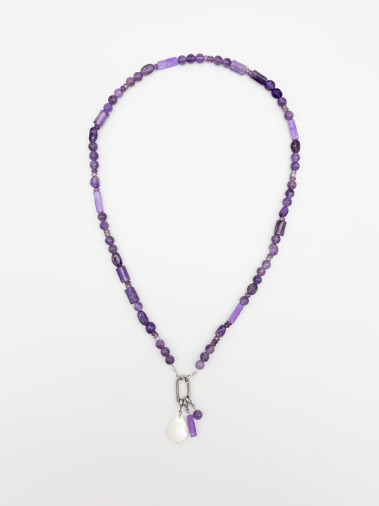 Purple Stack Gemstone Charm Keeper Necklace