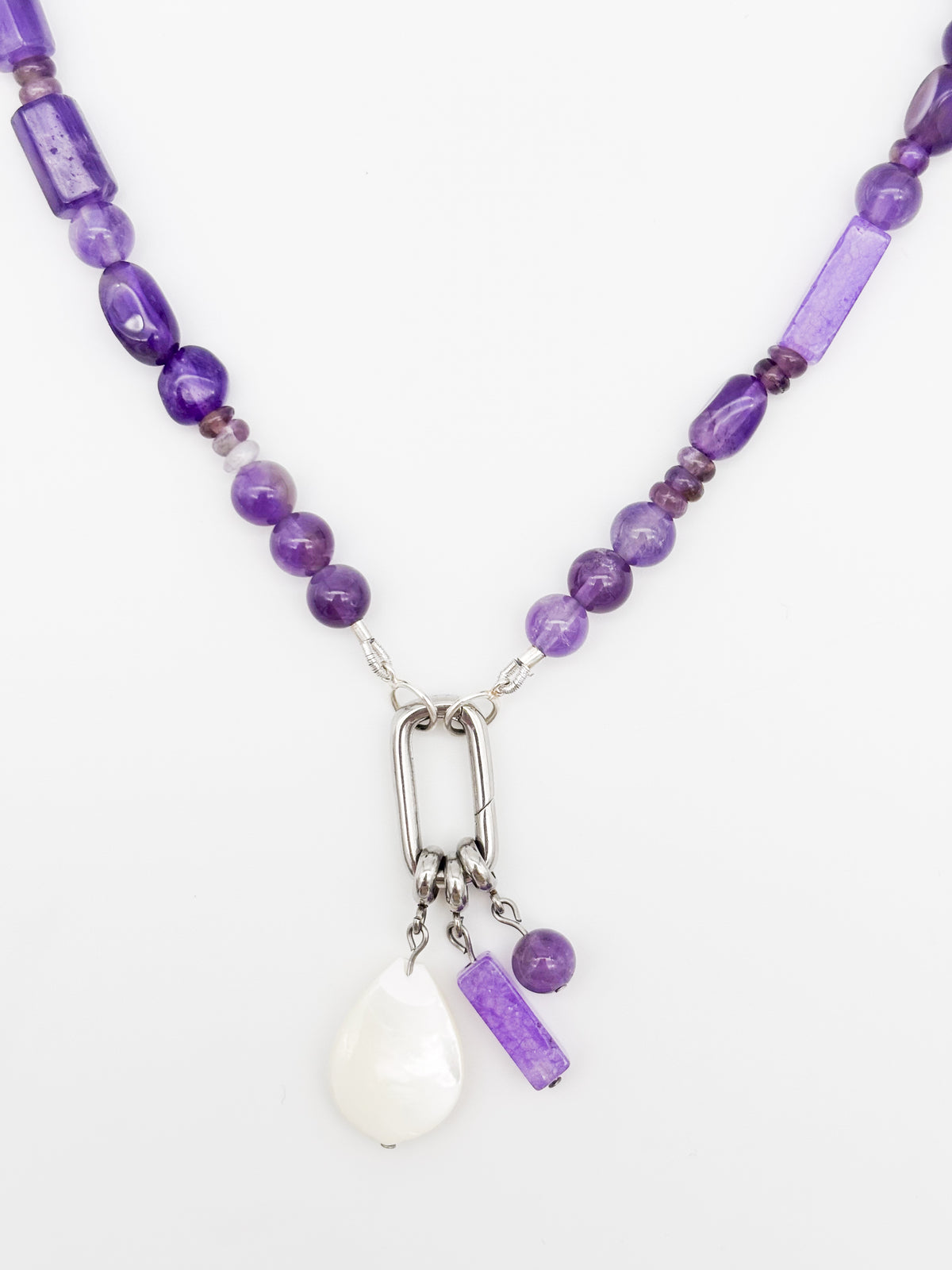 Purple Stack Gemstone Charm Keeper Necklace
