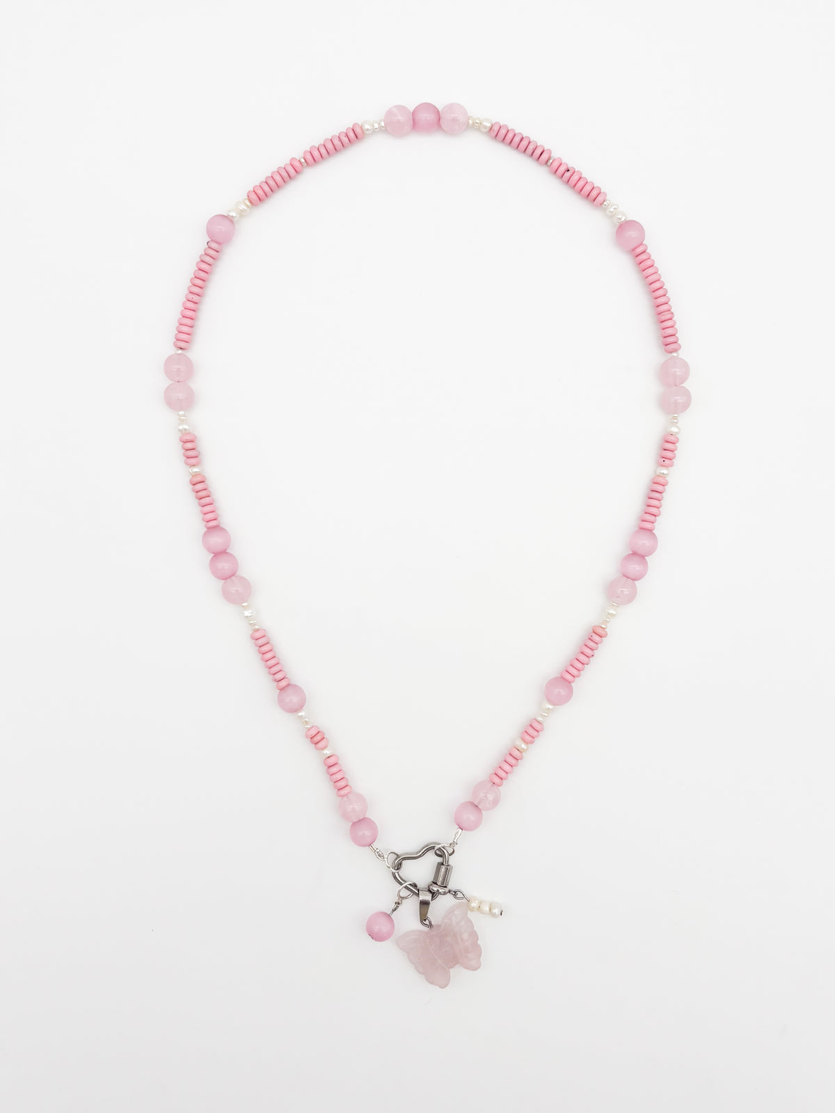 Blush Pearl Gemstone Charm Keeper Necklace