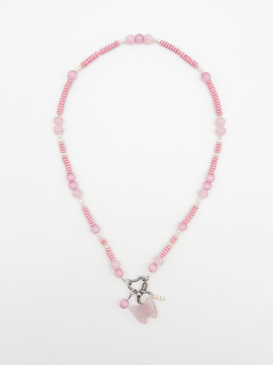 Blush Pearl Gemstone Charm Keeper Necklace