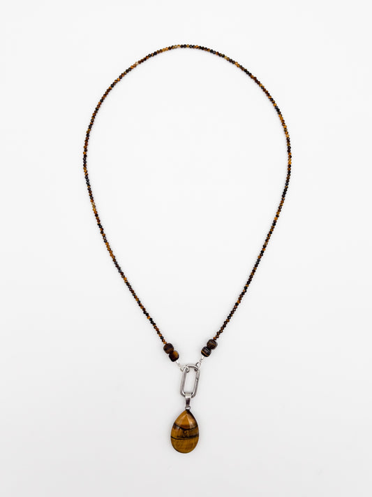 Tiger Vein Gemstone Charm Keeper Necklace