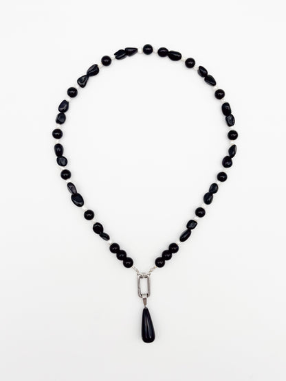 Black Moon Gemstone Charm Keeper Necklace
