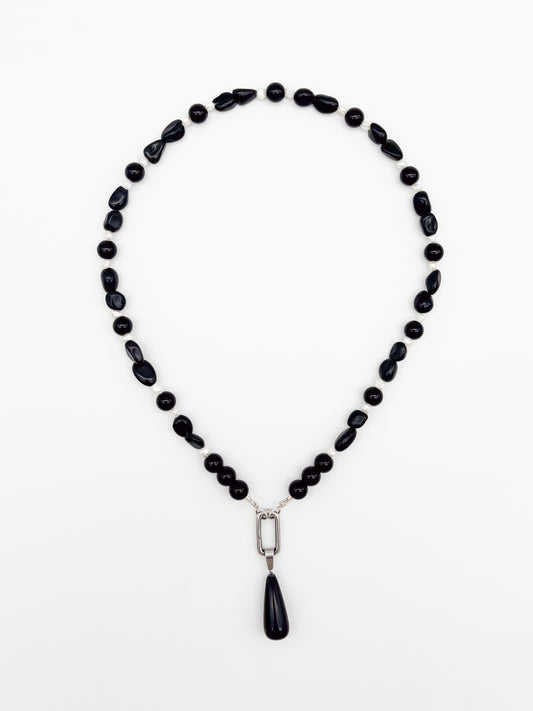 Black Moon Gemstone Charm Keeper Necklace
