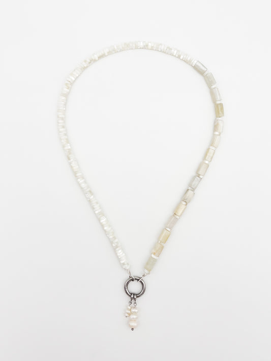 Moonwashed Shell Gemstone Charm Keeper Necklace