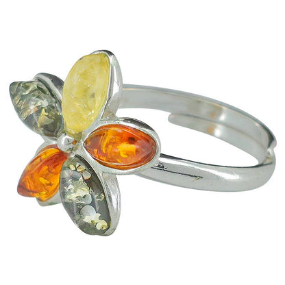 Multicolor Amber Flower Adjustable Ring