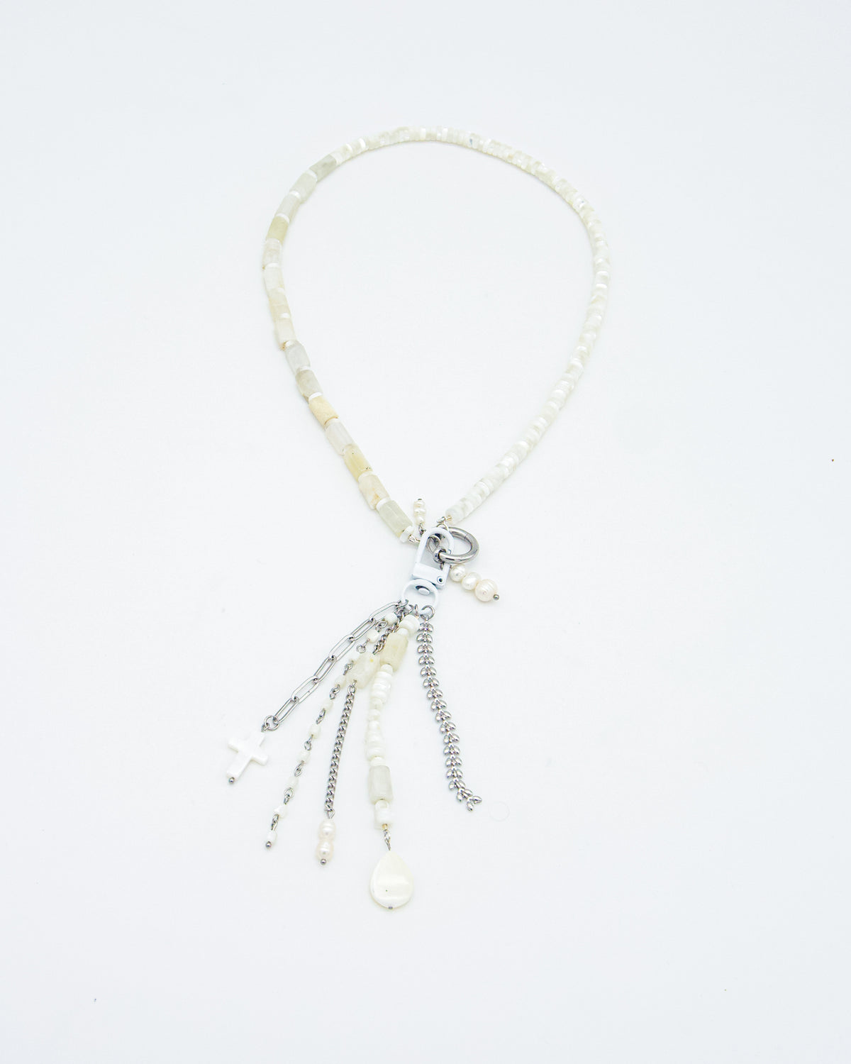 Moonwashed Shell Gemstone Charm Keeper Necklace