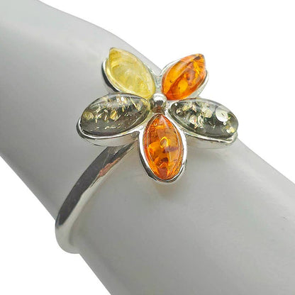Multicolor Amber Flower Adjustable Ring